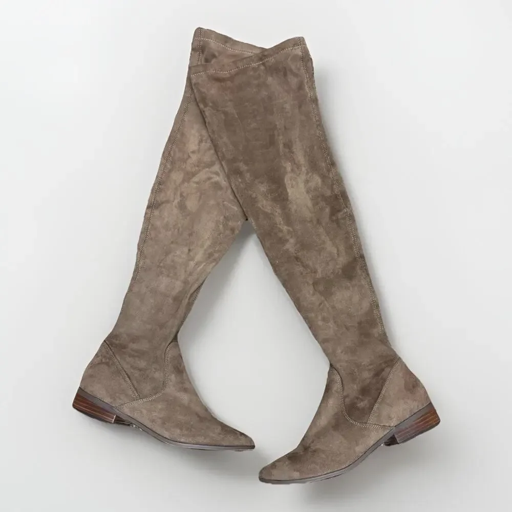 Report Over The Knee Boots Taupe Brown Faux Suede Sanjay Riding Boots Size 6.5M